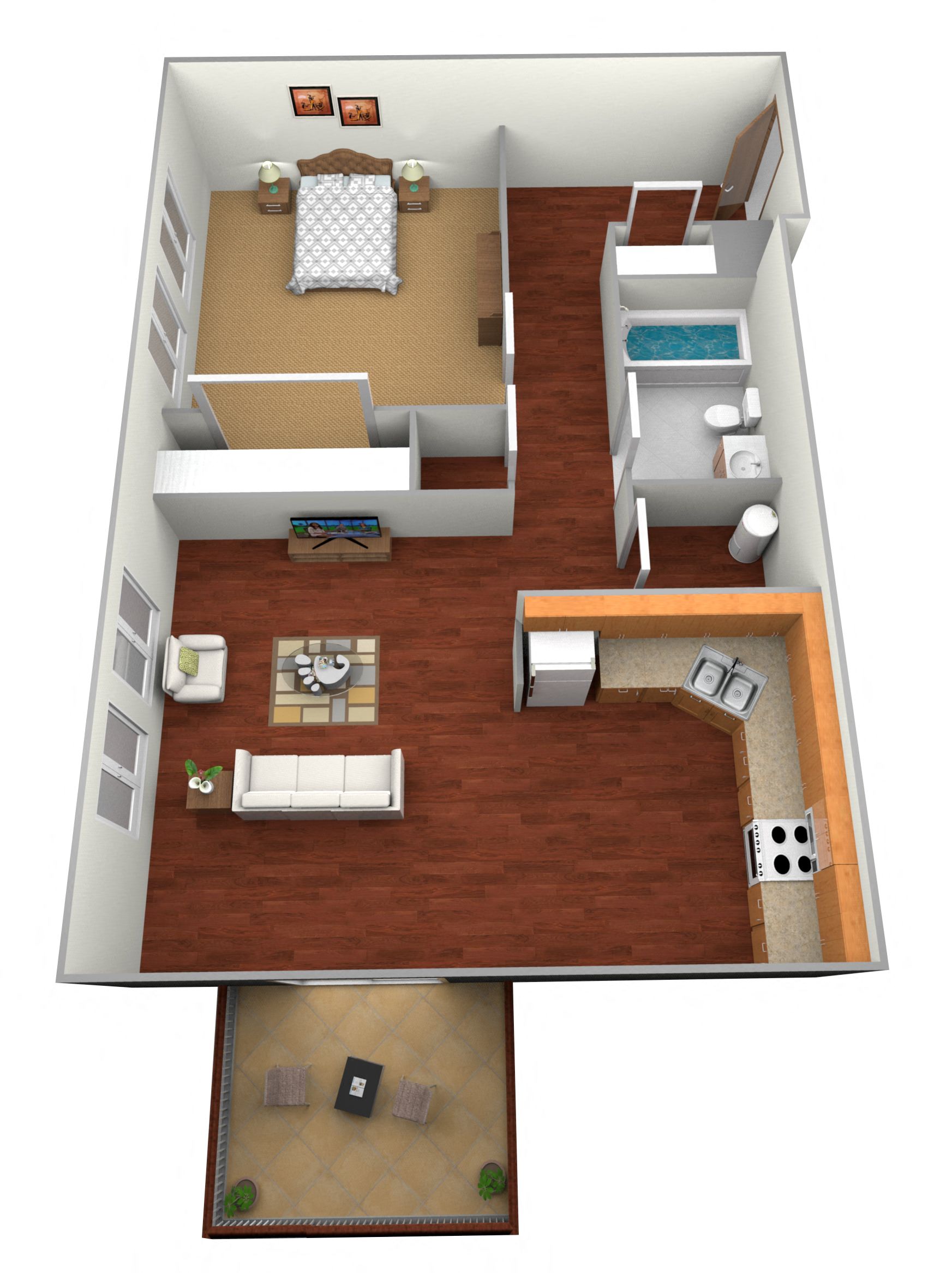 Floor plan for 1 bed, 1 bath, 757 sqft